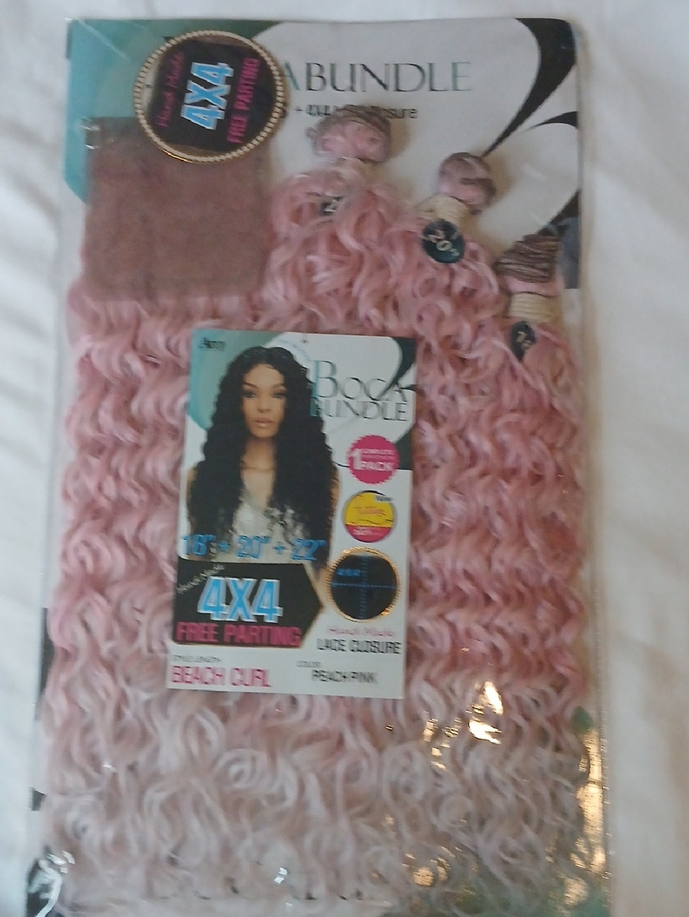 4X4 Free Parting Beach Curl Wig Bundle in Pink Ombre